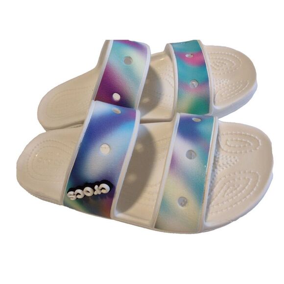 Crocs Classic White Tie Dye Solarized Double Strap Slide On Sandals W 8 Men 6 - Picture 2 of 8